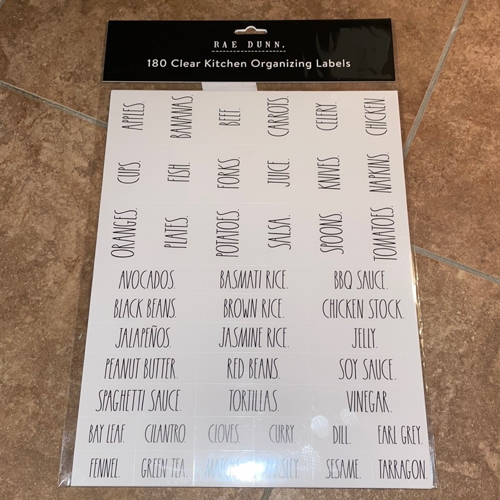 Rae Dunn Food / Kitchen 180 Clear Kitchen Organizing Labels